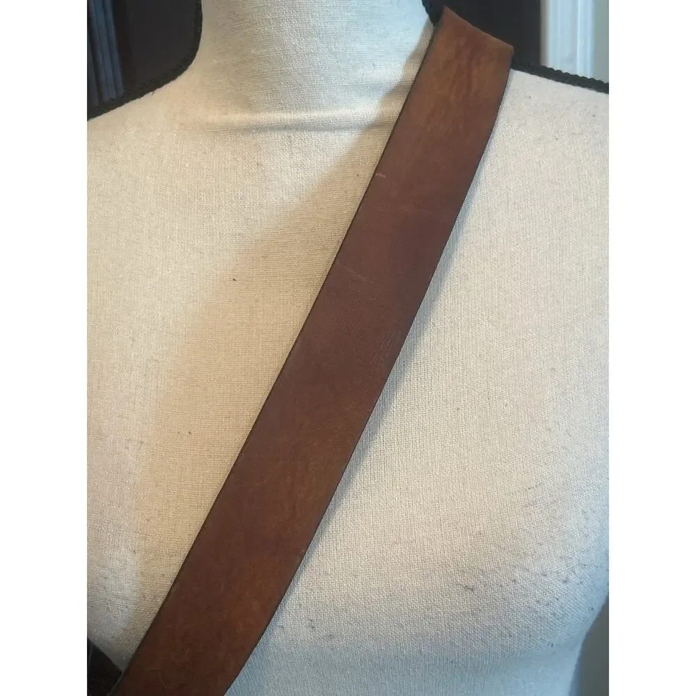 Round Heavy Brass Cross Buckle with Brown Leather Belt - Picture 4 of 10